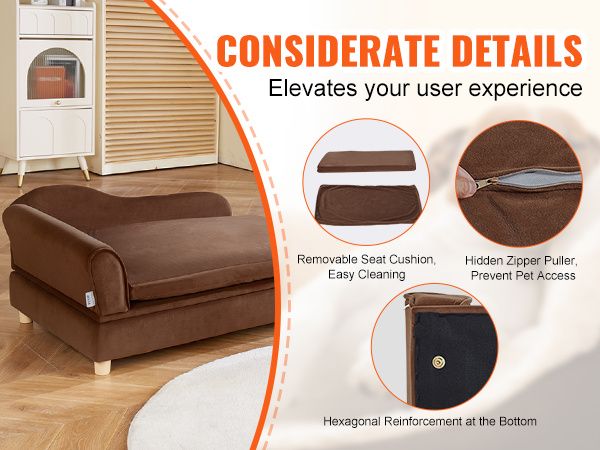 VEVOR Pet Sofa, Dog Couch for Large-Sized Dogs and Cats, Soft Velvety Dog Sofa Bed, 110 lbs Loading Cat Sofa, Dark Brown_voghion.com