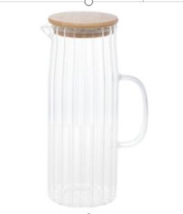 Striped Glass Pitcher With Stainless Steel Lid - 1.5L Thickened Iced Water Jug For Juice Tea & Infused Drinks Heat-Resistant_voghion.com