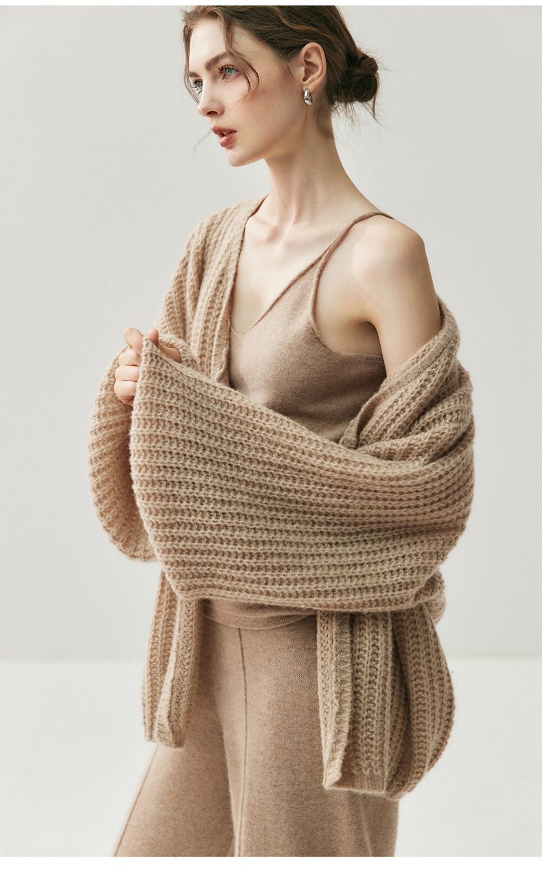 Strickjacke aus 75 % Kaschmir und 25 % Maulbeerseide für Damen, weich und hautfreundlich, lockere Passform, schlankmachend, Übergröße, faul_voghion.com