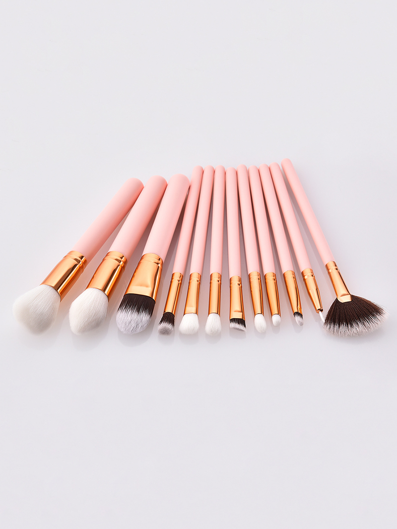 12 pcs pink quality makeup brush set_voghion.com