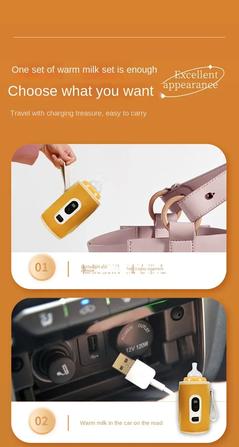 Borsa termica per biberon con display digitale universale USB, scaldabiberon portatile, scaldabiberon portatile per il trasporto in viaggio_voghion.com
