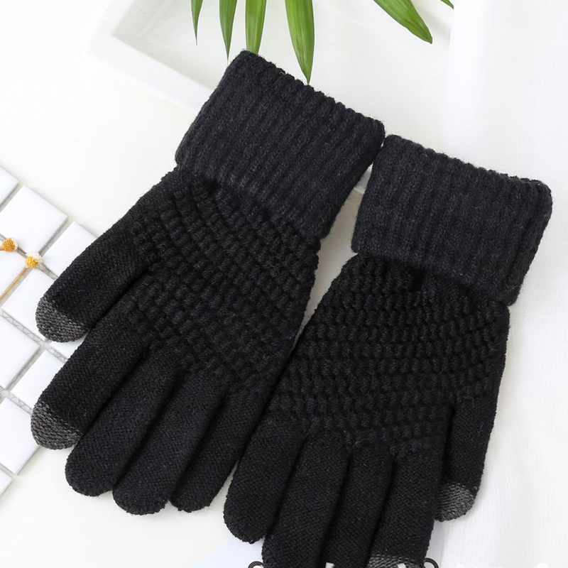 Zhuoxinder 1 Pair Wanter Männer Fraen Stricken Touch-Écran Rutsch Handschuesch Warmer Wanter-Schwaarz_voghion.com