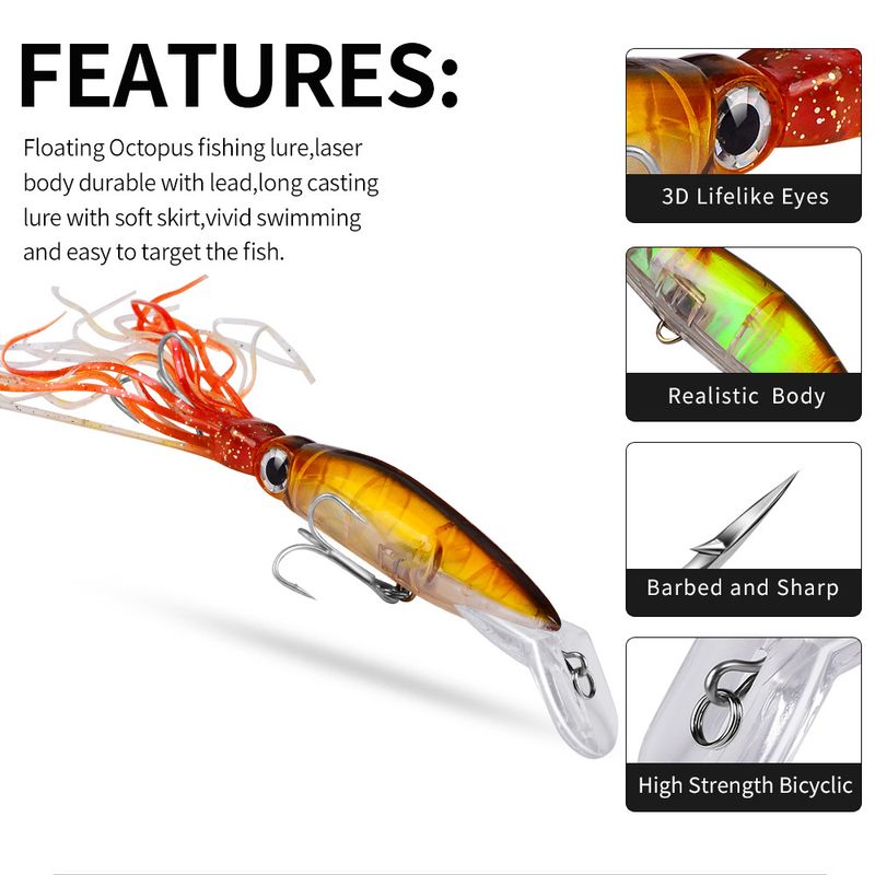 Esca artificiale in plastica da 14 cm con calamaro baffi, esca dura da pesca in mare da 40 g DW32_voghion.com