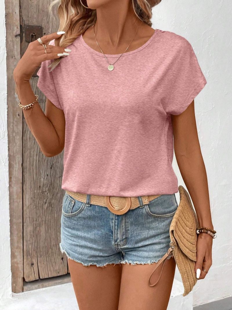 Damenbekleidung Spitzennähte Kurzarm-T-Shirt_voghion.com