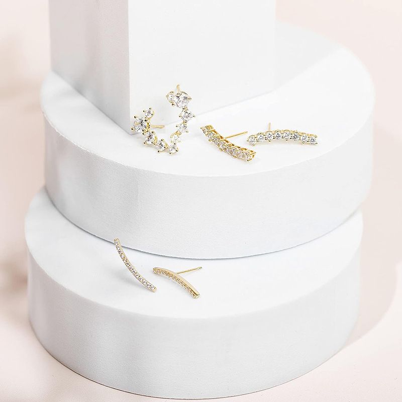 S925 sølv øre nål personlig Arc Diamond øredobber kvinnelige 14 K farge enkle smykker_voghion.com