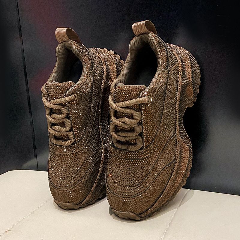 Modische Damen-Sneaker mit Strasssteinen – klobige Plateauschuhe für mehr Körpergröße, atmungsaktives Obermaterial aus PU, lässige und trendige Low-Top-Schnürschuhe_voghion.com