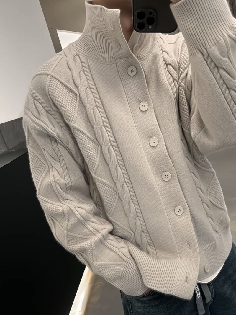 Abbigliamento da uomo Cardigan in maglia da uomo con motivo a trecce e bottoni sul davanti - Pullover casual business leggero di alta qualità per autunno e inverno_voghion.com
