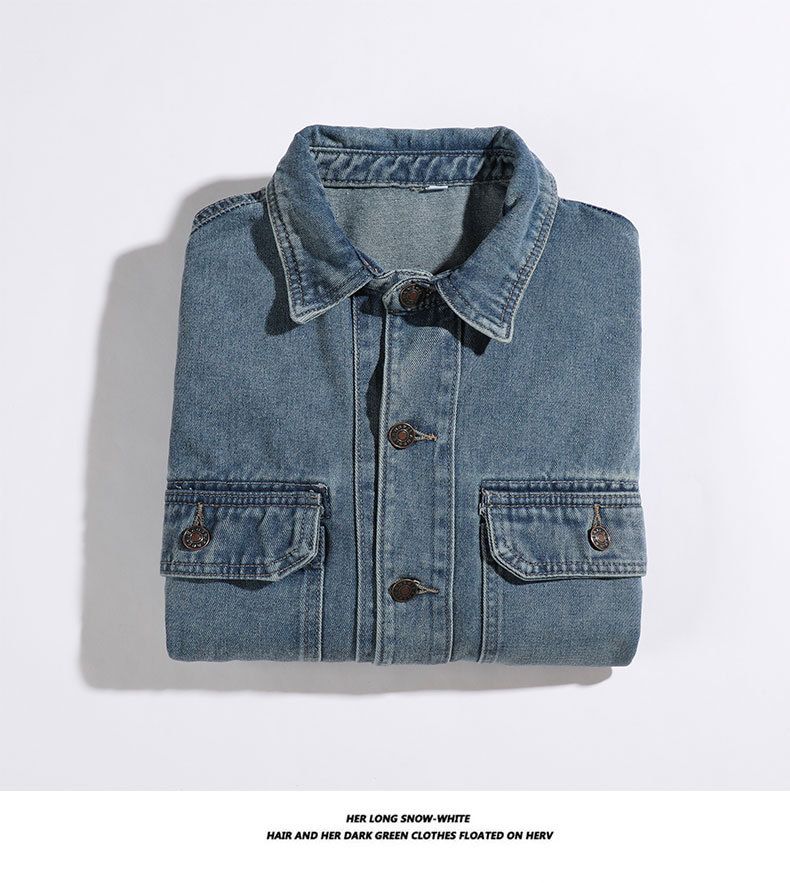 Vintage-Jeanshemdjacke für Herren – Langarm, lockere Passform, Workwear-Stil mit klassischer Waschung und Knopfleiste vorne_voghion.com