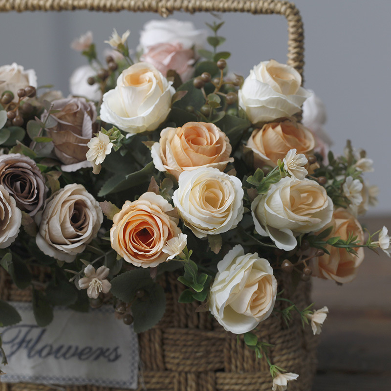 Wholesale artificial flowers 5 heads classical rose bunch wedding home decoration fake flowers road guide movable door lintel floral art_voghion.com