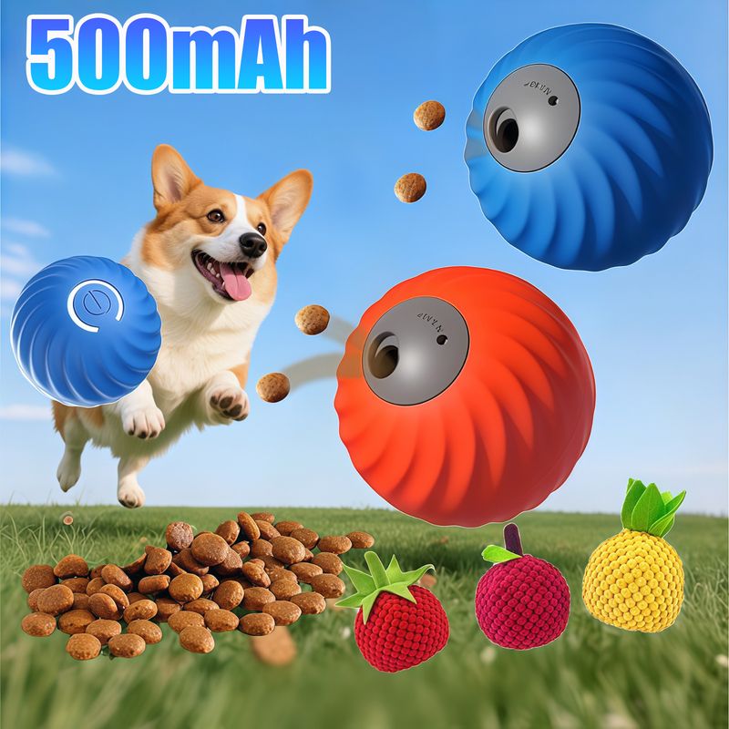 Slimme automatische snack 2-in-1 geperforeerde elektrische bal voor huisdieren voor katten en honden, tandenknarsend hondenspeelgoed, voergereedschap van PawParty Store_voghion.com