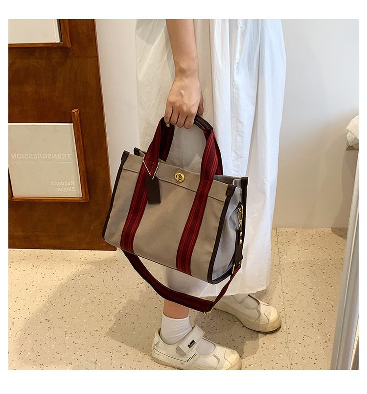 Women's Tote Bags Canvas Color-blocking Hand-held Tote Bag, Retro And Trendy, Large And Small Single-shoulder Crossbody Bag_voghion.com