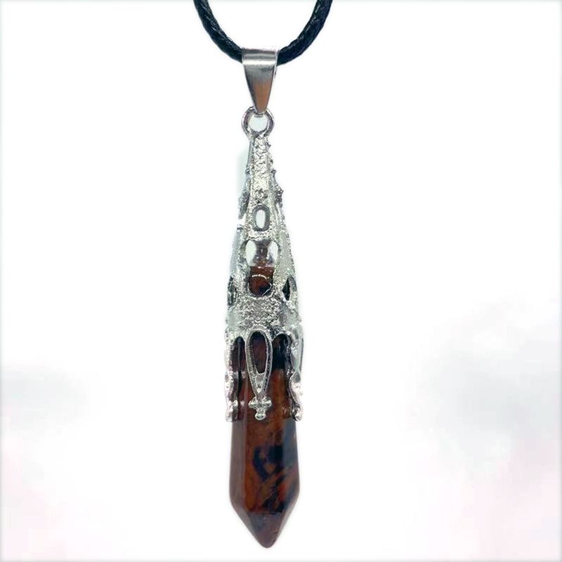 Colliers rétro bijoux cristal naturel gemme alliage pendule hexagonal Morning Glory pendentif simple pendentif collier_voghion.com