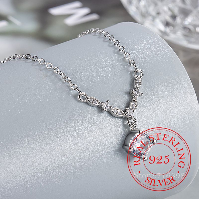 Mode Echtgeld Sterg Sier Wassertropfen Runde Kristall Charm Anhänger Halskette für Frauen Mädchen Hochzeit Partei Schmuck Geschenk_voghion.com