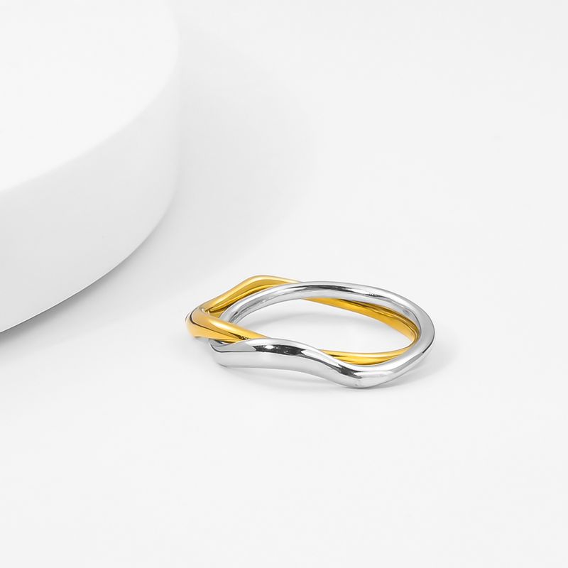Damenschmuck Gestapelter Doppelring aus Edelstahl Persönlichkeit Einfacher, ineinander verschlungener Paarring Nischenring mit High-End-Design_voghion.com