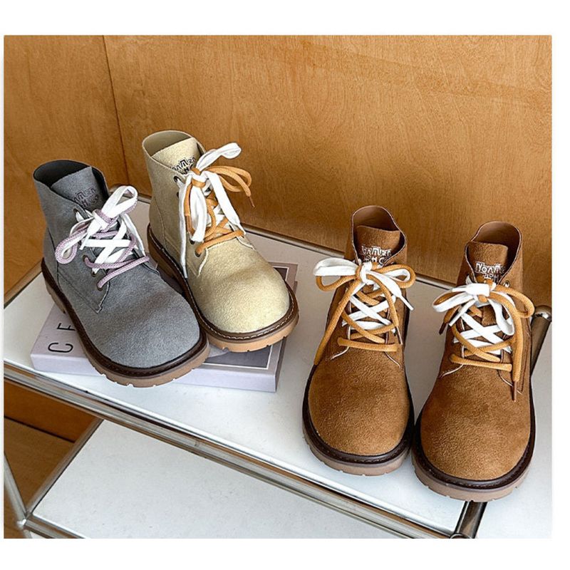 Stivali Martin alla moda autunno/inverno, nuovi stivaletti bassi in pelle scamosciata con lacci e suola piatta da donna_voghion.com