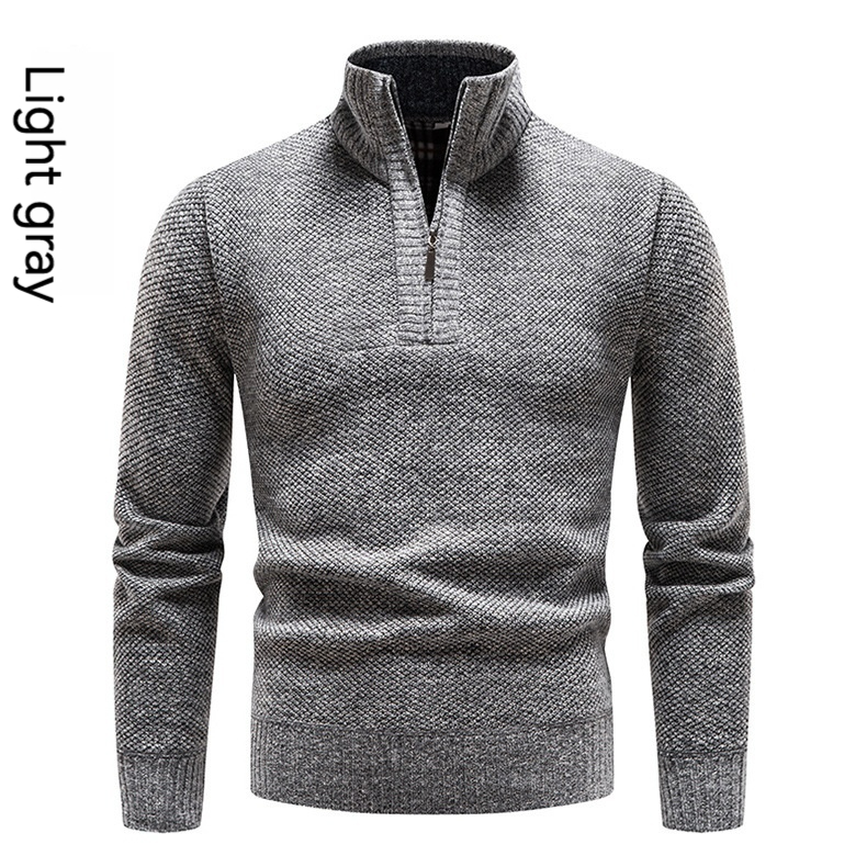 2023 outono e inverno masculino de malha com gola vertical espessada meio zíper pulôver casaco suéter para homem_voghion.com