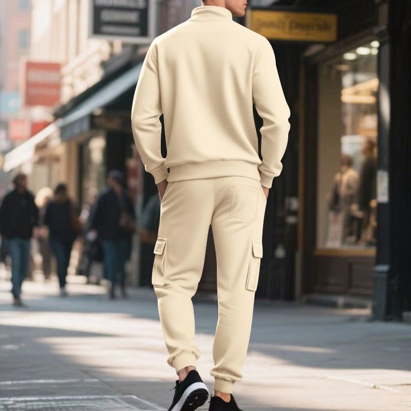 Completo tuta da uomo foderato in pile – Felpa con cappuccio e zip a collo alto e pantaloni jogger (cammello/bordeaux/carbone/bianco/nero/grigio chiaro/rosso/beige, S-XXXL)_voghion.com
