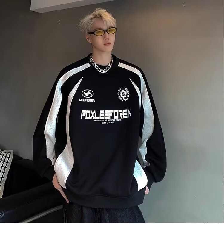 Raglanmouwen ronde hals sweatshirt High-end feel heren herfst trendy Amerikaanse high street jas patchwork kleurblok_voghion.com