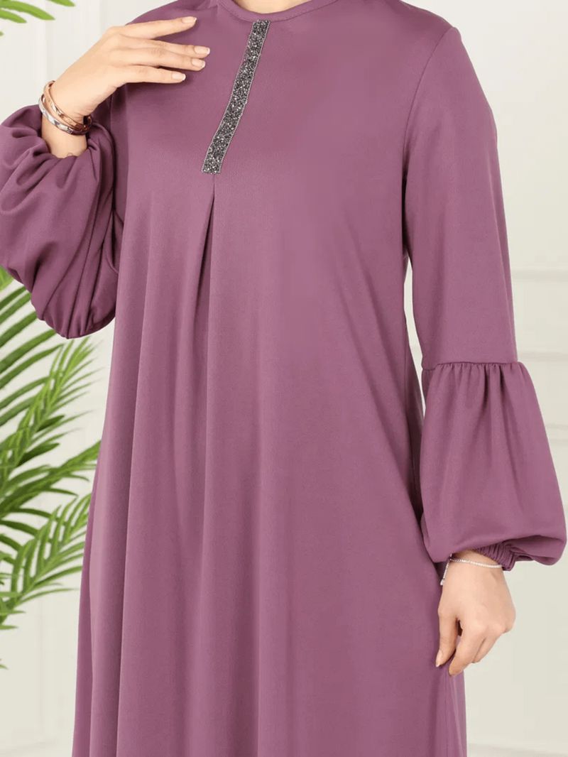 Abito da donna musulmano retrò semplice lungo e largo con maniche a lanterna_voghion.com