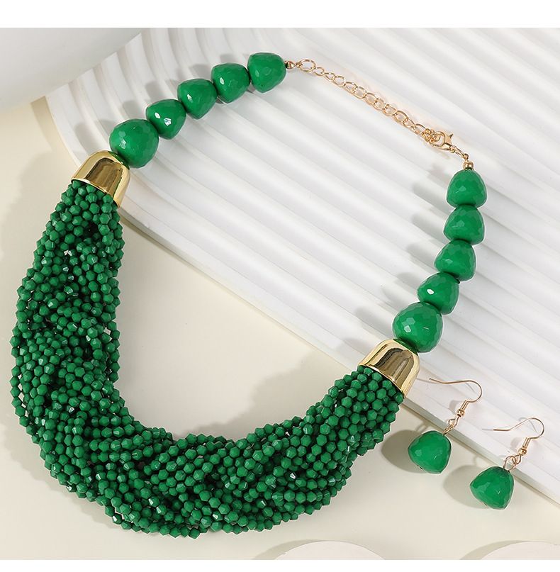 Woven Three-piece Beaded Rice Beads Multi-layer Exaggerated Retro Ethnic Bohemian Necklace Set Ladies_voghion.com