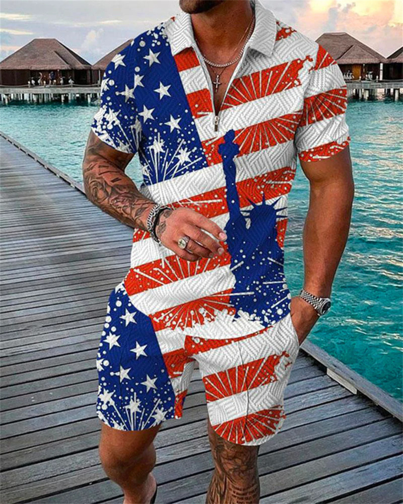 Polo casual da uomo con colletto a cerniera e maniche corte, nuovo modello 2025, a blocchi di colore_voghion.com