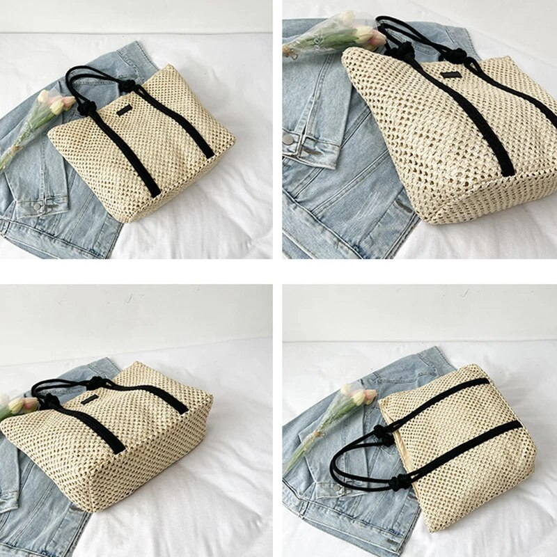 Borse da spiaggia in paglia intrecciata casual estive di grande capacità Borsa a tracolla da donna fatta a mano Borse da viaggio da donna Shopper in rattan_voghion.com