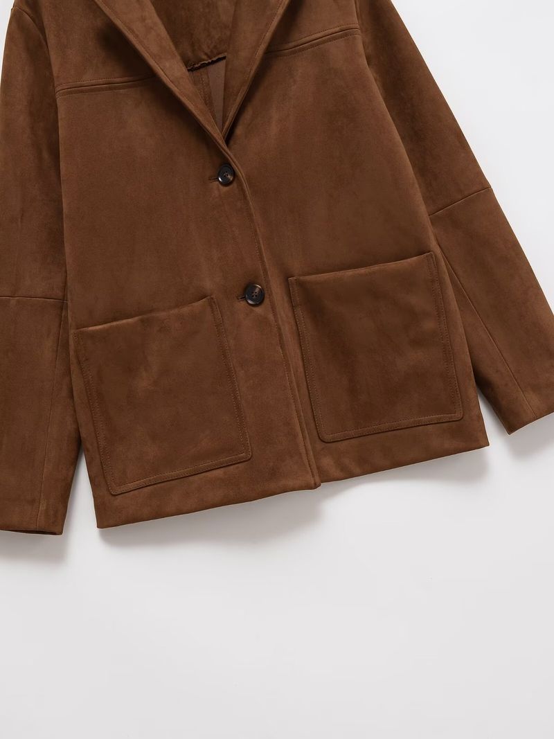 Giacca blazer in pelle scamosciata da donna – Cappotto oversize con revers lunghi, elegante da ufficio per il lavoro e il fine settimana, monopetto con tasche (XS-L)_voghion.com