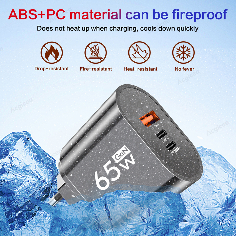 GaN 65W PD lādētājs USB C tipa lādētājs Ātrā uzlāde QC3.0 PD3.0 Ātrā uzlāde iPhone Samsung Xiaomi Wallcharging Q3.0 3.0_voghion.com
