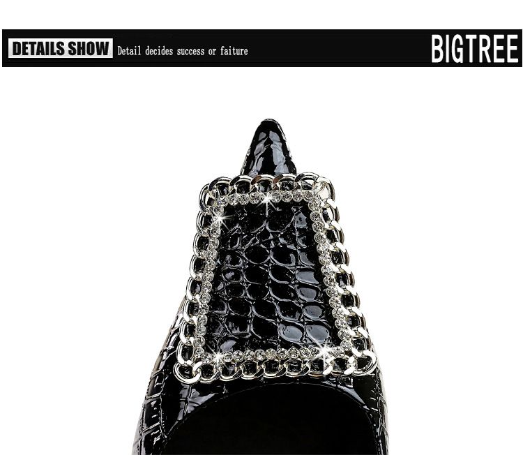 3391-K66 Style Banquet With Fine Heels, Stone Pattern, Patent Leather, Shallow Mouth, Pointed Toe, Rhinestone Buckle,_voghion.com
