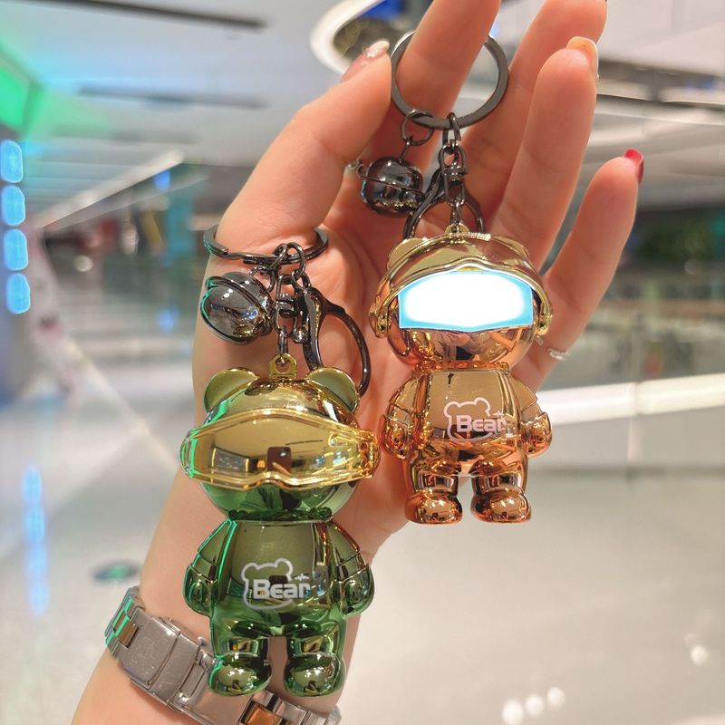 Advanced Colorful Mechanical Glowing Night Light Electroplated Bear Keychain Backpack Pendant Claw Machine Gift_voghion.com