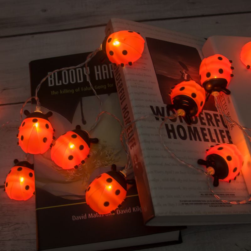 LED Ladybug String Lights - Outdoor Decorative Bug Lights For Garden, Christmas, And Parties (10/20/40 LEDs, Battery/USB/Solar Powered, Warm White)_voghion.com