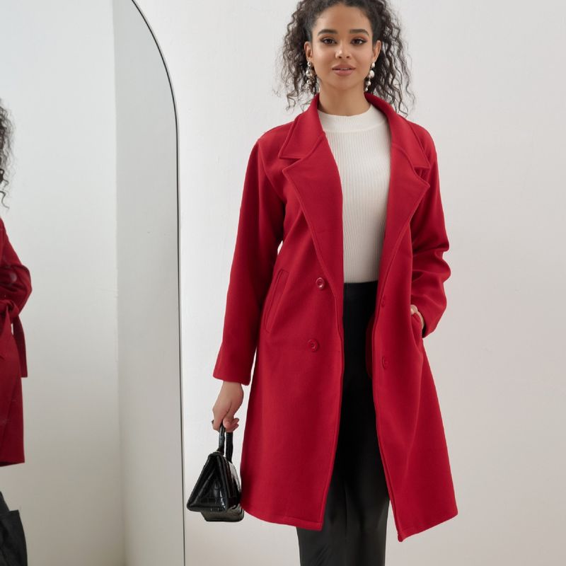 Autumn Winter New Women's Woolen Long Lace-up Wool Coat Solid Color Simple Slim Jacket_voghion.com