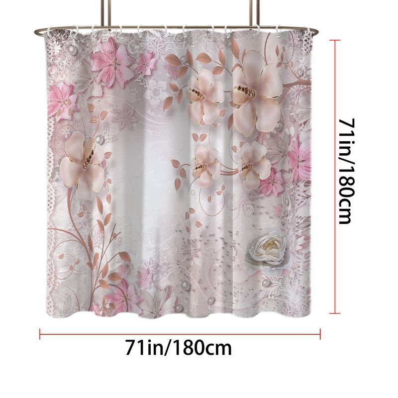 Cortina de ducha avec estampado de flores de encaje rosa, imperméable, lavable, avec 12 crochets, pour bain, usage domestique, 1 unité_voghion.com