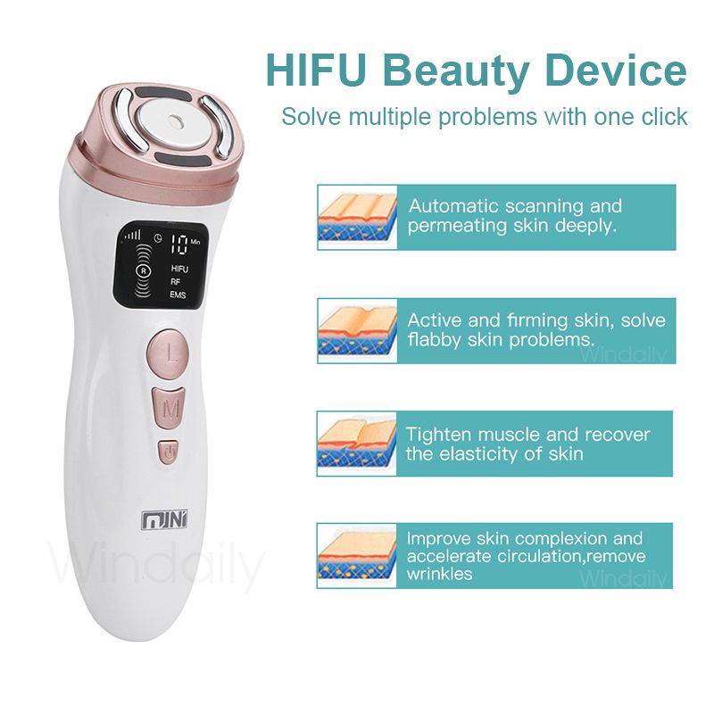 Minimáquina Hifu 3 en 1, dispositivo de belleza facial con ultrasonido RF EMS, reafirmante de rostro y cuello, rejuvenecimiento de la piel, producto para el cuidado de la piel_voghion.com
