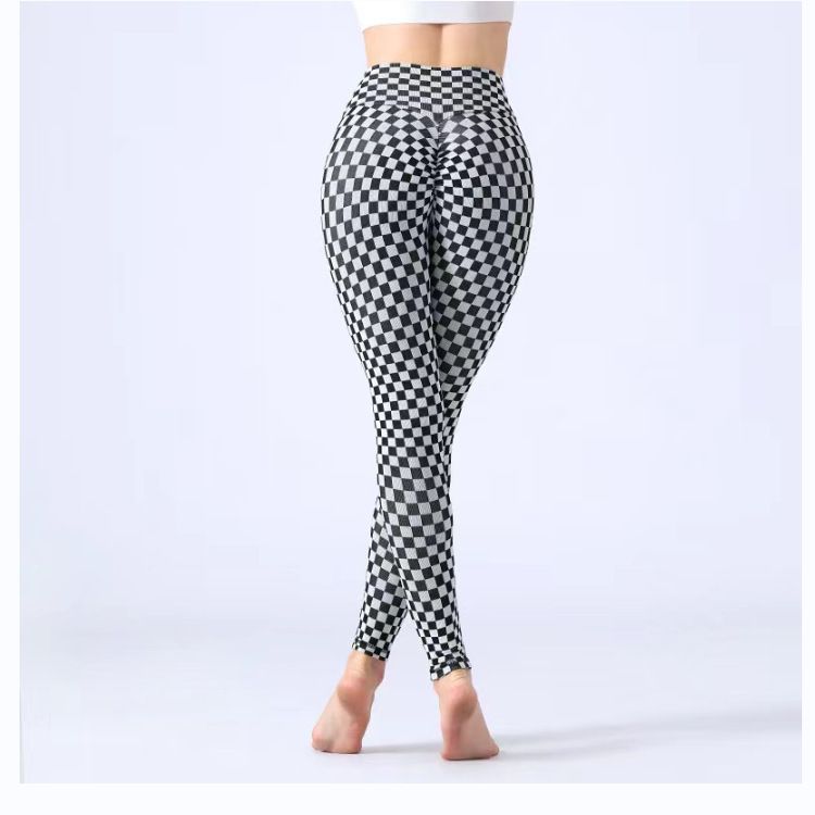 Pantalon de yoga Yiwu à carreaux imprimés multicolores pour femmes, pantalon froissé, rehausseur de hanches, amincissant, à séchage rapide, best-seller_voghion.com