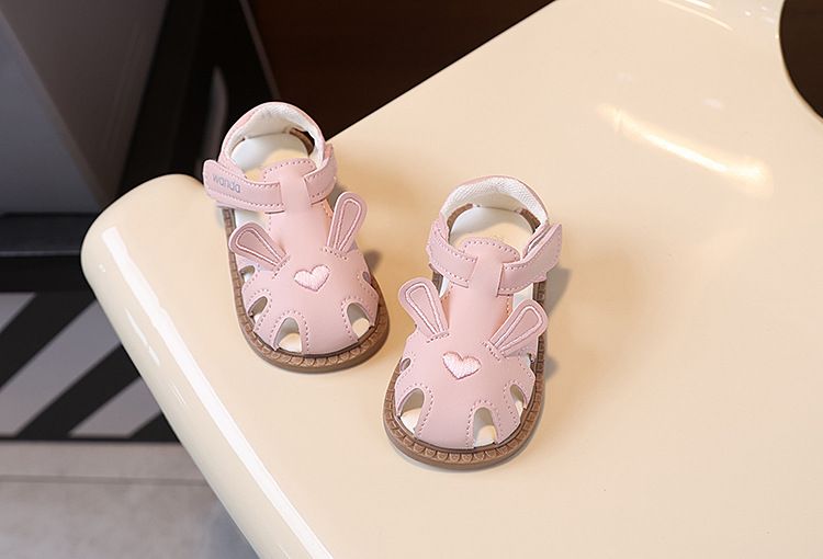Zapatos Baotou de estilo princesa de verano para bebés y niños pequeños, con orejas de conejo, suela suave, para playa_voghion.com