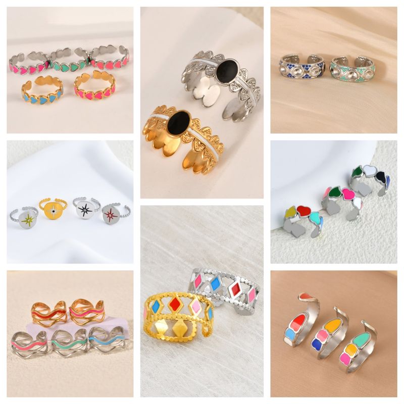 Modischer offener Ring mit Zirkonia, vergoldet, bunt, Emaille, kreatives Design, alltagstauglich, vielseitig, leichter Luxusschmuck_voghion.com