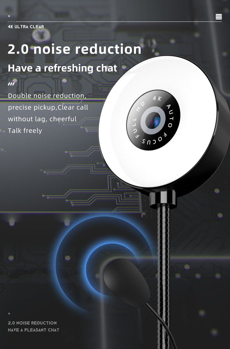 Webcam 4K con messa a fuoco automatica, luce di riempimento a LED e riduzione del rumore, telecamera USB Plug-Play per zoom/streaming/lezioni online, cuffie cablate gratuite incluse_voghion.com