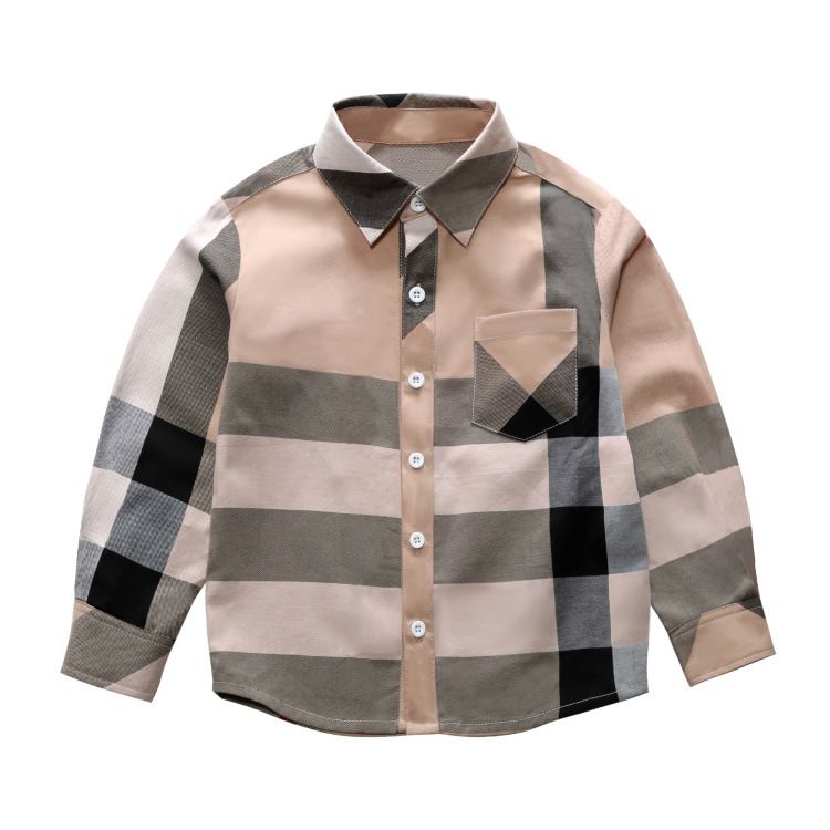 Boys' 2025 Spring And Autumn New Style Turn-down Collar Plaid Long Sleeve Fashion Trend Base Shirt For Young Boys_voghion.com