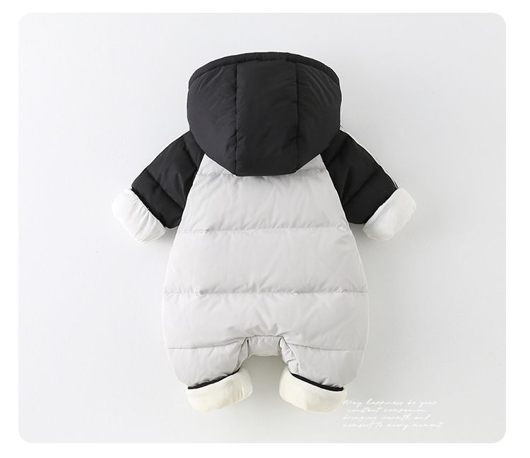 Premium Baby Winter Snowsuit With Hood - Soft Duck Down Filled, Full-Zip Romper For Infants & Toddlers (66-100cm, Gray, Cartoon Print)_voghion.com