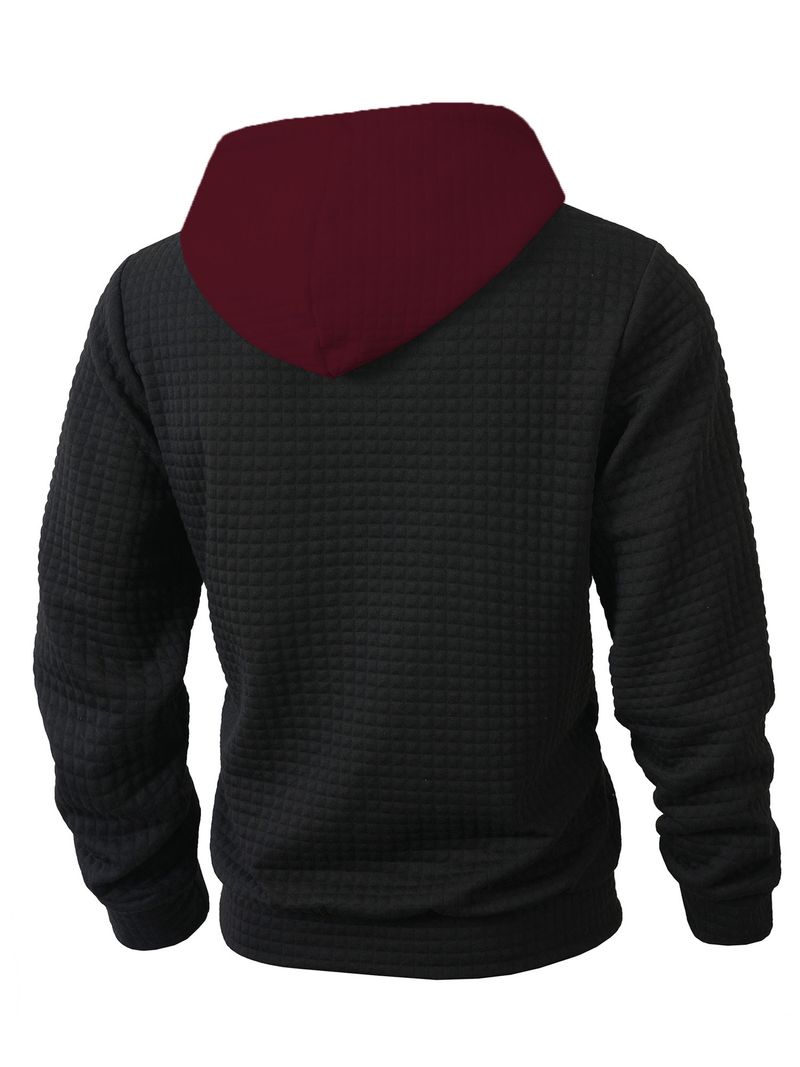 Felpa con cappuccio a quadri da uomo – Felpa casual a maniche lunghe con cerniera (S-XXXL, design a blocchi di colore)_voghion.com