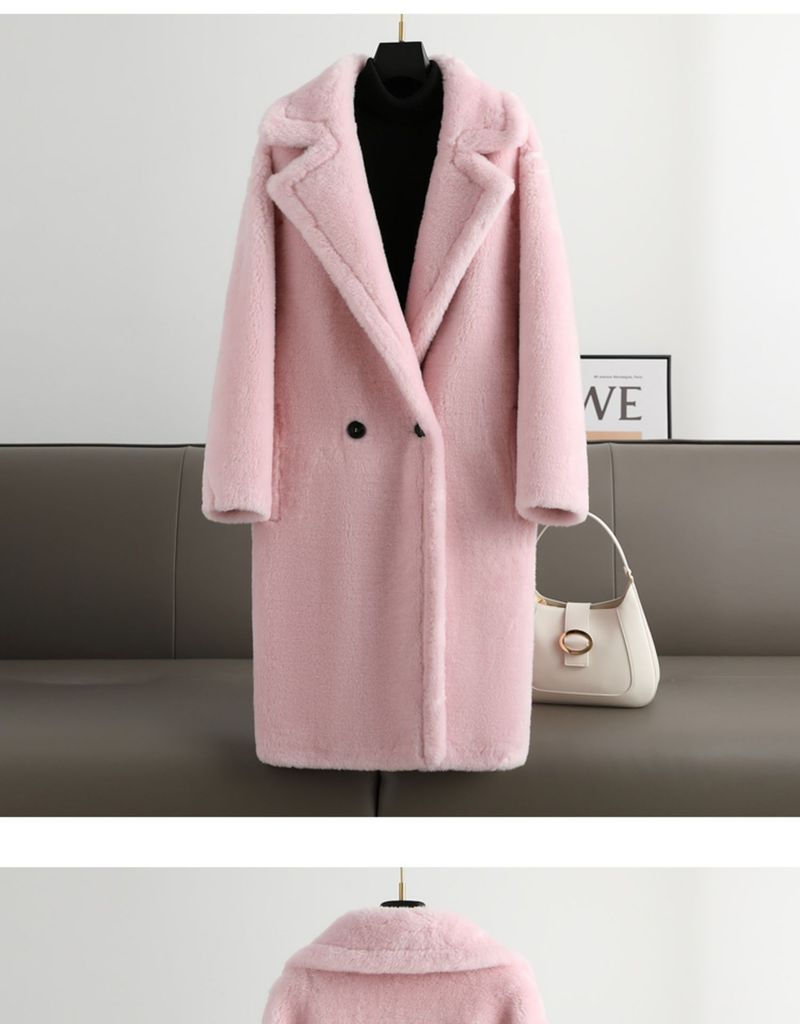 Women's Teddy Bear Silhouette Pure Wool Blend Shearling Coat With Notched Collar - Luxurious Fleece-Lined Winter Jacket_voghion.com