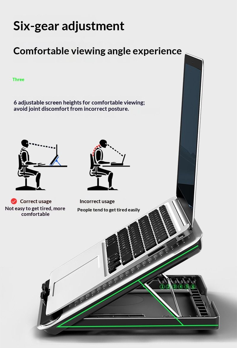 NeoGear NeoGear Computer Radiatore in alluminio Supporto in lega di raffreddamento per laptop Semiconduttore Nuo Xi Q5 Base Ventola silenziosa Argento Nero_voghion.com