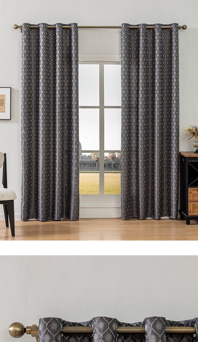 Premium Polyester Jacquard Blackout Curtains – Thermal Insulated Checkered Drapes For Living Room & Bedroom – 85% Light Blocking_voghion.com