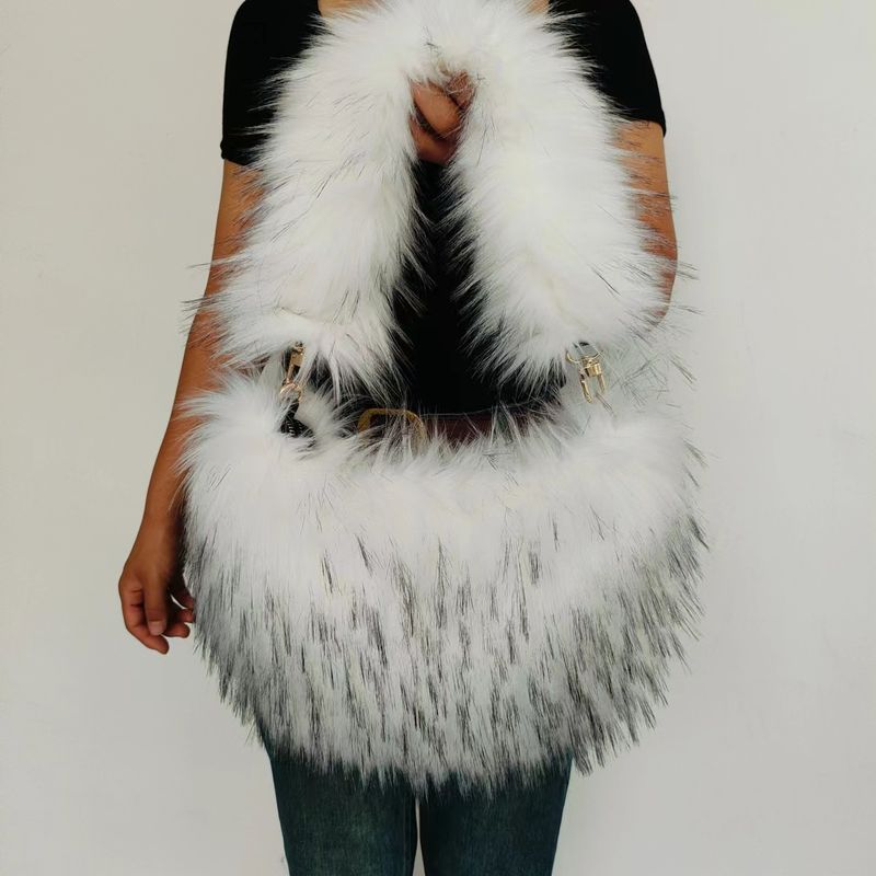 Faux Fur Handbag For Women - Y2K Retro Style Fluffy Cloud Bag With Zipper Closure, Multi-Pocket Design, 9 Color Options_voghion.com