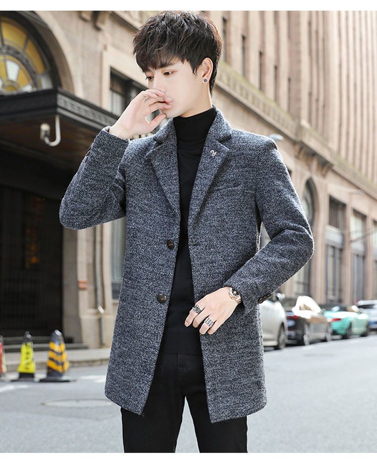 Spring And Autumn Mid-Length Youth Korean Style Slim Woolen Coat, Men's Trench Coat_voghion.com