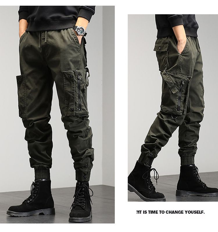 Cargo Autumn Korean Style Men's Harem Slim Loose Jogger Multi-Pocket Long Casual Pants_voghion.com