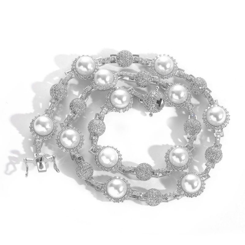 New Meisa Hip Hop Diamond Pearl Necklace Men's Personalized Trendy Layered Chain Hoodie Accessories_voghion.com