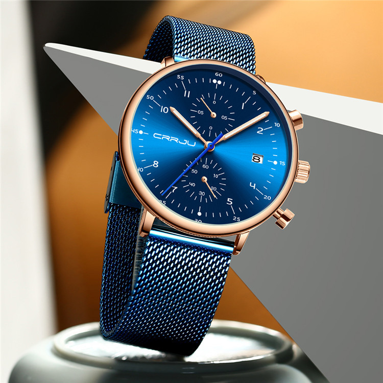 CRRJU/Kajun 2278 New Men's Sports Fashion Multifunctional Six-Hand Mesh Strap Business Watch_voghion.com