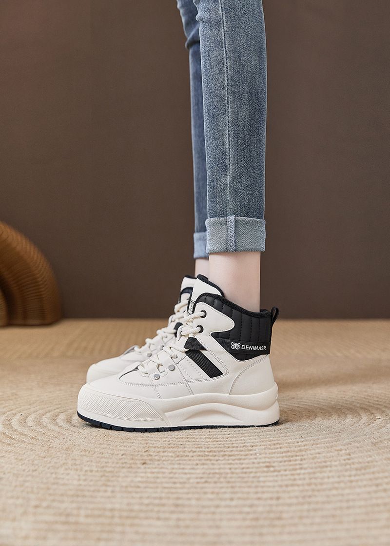 Scarpe invernali alte da donna bianche, scarpe casual invernali alte in velluto da donna, moda ispessente Hundred And One_voghion.com